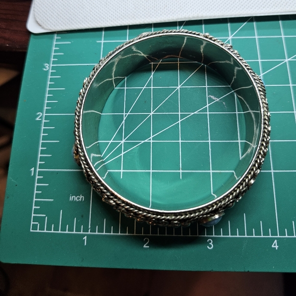 Vintage Tibetan style Bangle Bracelet with Larimer Stones - Picture 6 of 9